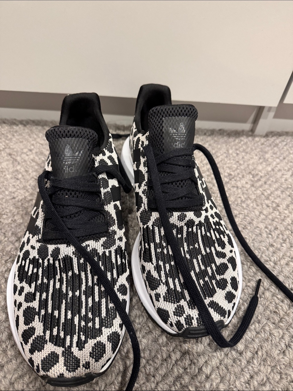 adidas Black & White Leopard Knit Sneakers